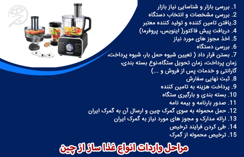 مراحل واردات غذاساز از چین